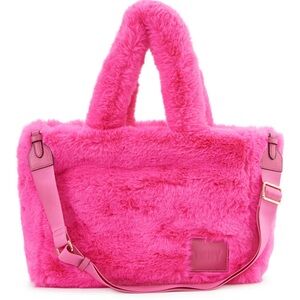 DKNY Hadlee Medium Fur Tote Hot Pink Detachable Crossbody Travel NEW Furry Bag